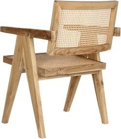 Scaun dining din lemn de tec si rattan, "Teqa"