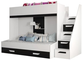 Pat pentru copii combinat 90 cm Puro 16 (alb mat + alb lucios + negru lucios). 1087105