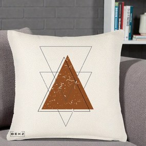 Perna Decorativa Geometric Triunghiuri Sacred, 40x40 cm, Crem Reliefat, Husa Detasabila, Perna Inclusa, BEKZ®