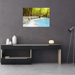 Tablou pe sticlă cu cascada Huai Mae Kamin în pădure (70x50 cm)