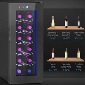 HOMCOM Frigider Termoelectric Dublu pentru 12 Sticle de Vin cu Ușă de Sticlă și Lumină LED, 26,5x51,5x65 cm, Negru | Aosom Romania