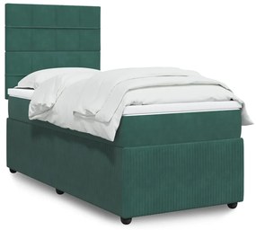 3292241 vidaXL Pat box spring cu saltea, verde închis, 90x200 cm, catifea