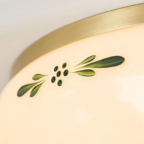 Plafoniera clasica Landhaus 35cm alama satin/ sticla champagne decor verde