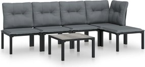 vidaXL Set mobilier de grădină, 6 piese, negru și gri, poliratan