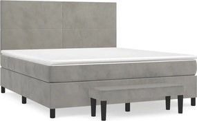 vidaXL Pat box spring cu saltea, gri deschis, 180x200 cm, catifea