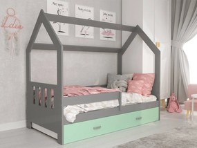 Pat montessori 160x80 căsuță pentru copii Cottage gri D3C cu somieră