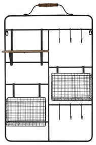 Raft de perete din metal si mesteacan, 2 cosuri, Reserve