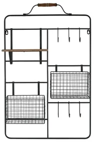 Raft de perete din metal si mesteacan, 2 cosuri, Reserve