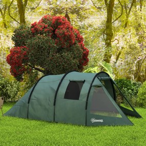 Outsunny Cort de camping pentru 3-4 persoane, două camere interioare, fereastră de plasă, verde, 4,75 x 2,64 x 1,72 m | Aosom Romania