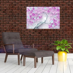 Tablouri cu flori pe trunchi argintiu - abstract (90x60 cm)