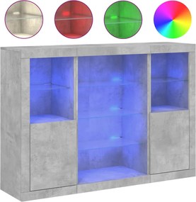 vidaXL Servantă cu lumini LED, 3 buc., gri beton, lemn prelucrat