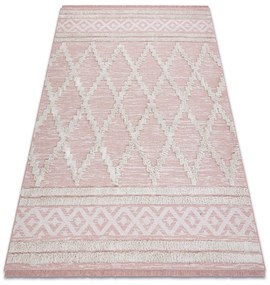 Covor ECO SISAL BOHO MOROC Caro 22297 franjuri - două niveluri de lână roz / cremă, covor reciclat