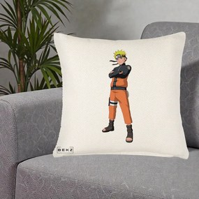 Perna Personalizata Naruto Uzumaki Portret Complet, 40x40 cm, Crem Reliefat, Husa Detasabila, Perna Inclusa, BEKZ®