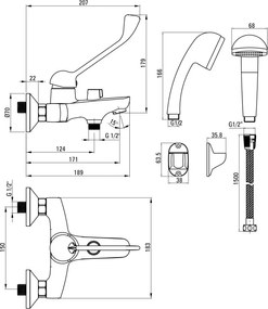 Boro Baterie pentru cadă, cu set de duș, cu mâner Clinic Finisaj: Crom BMO_011C
