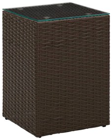 vidaXL Masă laterală cu blat de sticlă, maro, 35x35x52 cm, poliratan