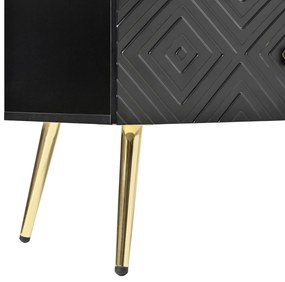 Comodă cu 6 sertare, cu model geometric și mânere în formă de diamant, pentru dormitor și living, 120x40x80 cm, Negru