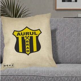 Perna Personalizata Aurul Brad Fotbal, 40x40 cm, Crem, Husa Detasabila, Perna Inclusa, BEKZ®