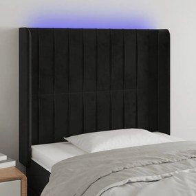 3124318 vidaXL Tăblie de pat cu LED, negru, 83x16x118/128 cm, catifea