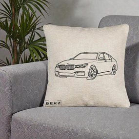 Perna Personalizata BMW Seria 7 Linie Minimalista, 40x40 cm, Bej Canapea, Husa Detasabila, Perna Inclusa, BEKZ®