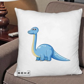 Perna Personalizata Brontosaur Albastru, 40x40 cm, Alb Pufos, Husa Detasabila, Perna Inclusa, BEKZ®