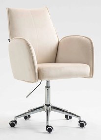 HR280K Scaun Crem din Catifea cu Bază Cromata