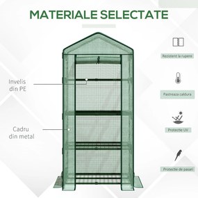 Outsunny Sera de Gradina pentru plante, fructe, legume cu 4 Rafturi din Metal, gradinarit 69x49x158cm, Verde | Aosom Ro