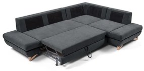 Colțar extensibil tapițat AVESTA, cu spațiu de depozitare, în formă de L, pe partea dreaptă, antracit