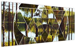 Tablou - Colaj geometric pe fundalul pădurilor nordice (120x50 cm)