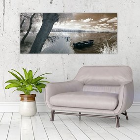 Tablou cu barca pe lac (120x50 cm)