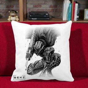 Perna Personalizata Berserk Guts Armor of Darkness Manga, 40x40 cm, Alba Mata, Husa Detasabila, Perna Inclusa, BEKZ®
