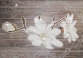 Fototapet - Flori pe fundal din lemn (152,5x104 cm)