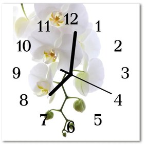 Ceas de perete din sticla pătrat Orchid Flori &amp; Plante alb