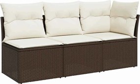 vidaXL Canapea de grădină cu perne, 3 locuri, maro, poliratan