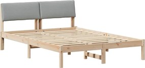 vidaXL Cadru de pat Maro și gri deschis 140 x 190 cm Lemn masiv de pin