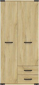 Dulap LARA, stejar, PAL, cu 2 usi si 2 sertare, 90x56x198 cm