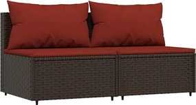 vidaXL Canapele de mijloc de grădină cu perne, 2 buc., maro, poliratan