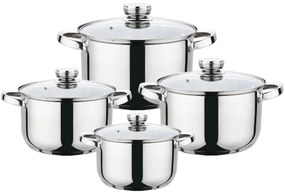 Set Vase Gătit din Inox, 8 Piese, Capacități 4.7 - 1.9 Litri, Bază 3 Straturi (Inducție), Capace din Sticlă Termorezistentă