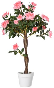 Outsunny Plantă Artificială de Trandafiri cu 21 de Flori, Ghiveci Umplut cu Ciment și Mușchi, Ø18x90 cm, Roz | Aosom Romania