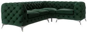 Colțar verde închis cu tapițerie din catifea (cu colț pe partea dreaptă/în formă de ”L”) Chelsea – Ropez