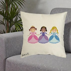 Perna Personalizata Printese Diverse Ilustratie, 40x40 cm, Ecru, Husa Detasabila, Perna Inclusa, BEKZ®