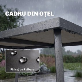 Outsunny Masă de Patio, Masă de Balcon, Masă de Dining pentru Exterior 145 x 85 cm pentru 6 Persoane cu Efect de Lemn, Cadrul din Oțel, Gri | Aosom Romania