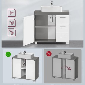 Dulap pentru chiuvetă IVY, 30x70x64 cm, alb/gri Vasagle