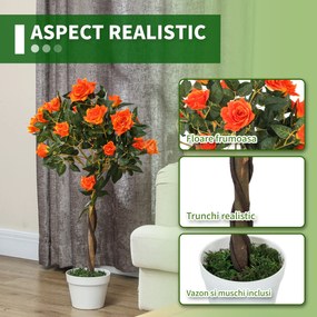 Outsunny Plantă Artificială de Trandafir cu 21 de Flori Ø18x90 cm Portocaliu cu Vas | Aosom Romania