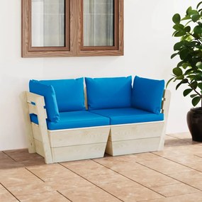 Canapea gradina 2 locuri din paleti, cu perne, lemn de molid Albastru deschis, Canapea cu 2 locuri, 1