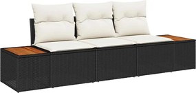vidaXL Set de canapele pentru grădină 3 pcs negru și crem Rattan poli