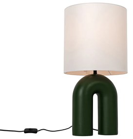 Lampă de masă de designer verde cu abajur din in alb - Lotti