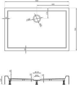 Mexen Flow+ cadă de duş dreptunghiulară 80 x 70 cm, alb lucios - 46R107080H
