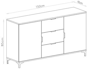 Mazzoni Comodă LANA K-150S Bej (Șampanie) - DULAP VERTICAL CU 2 UȘI CU SERTARE