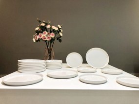 Set Farfurii 18 piese Albe Casablanca: 6 Farfurii Mari, 6 Desert  6 Boluri - Ceramica Manuala de Lux