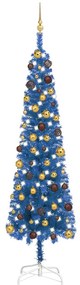 Set pom de Craciun subtire cu LED-uri globuri albastru 240 cm 1, albastru si auriu, 240 cm